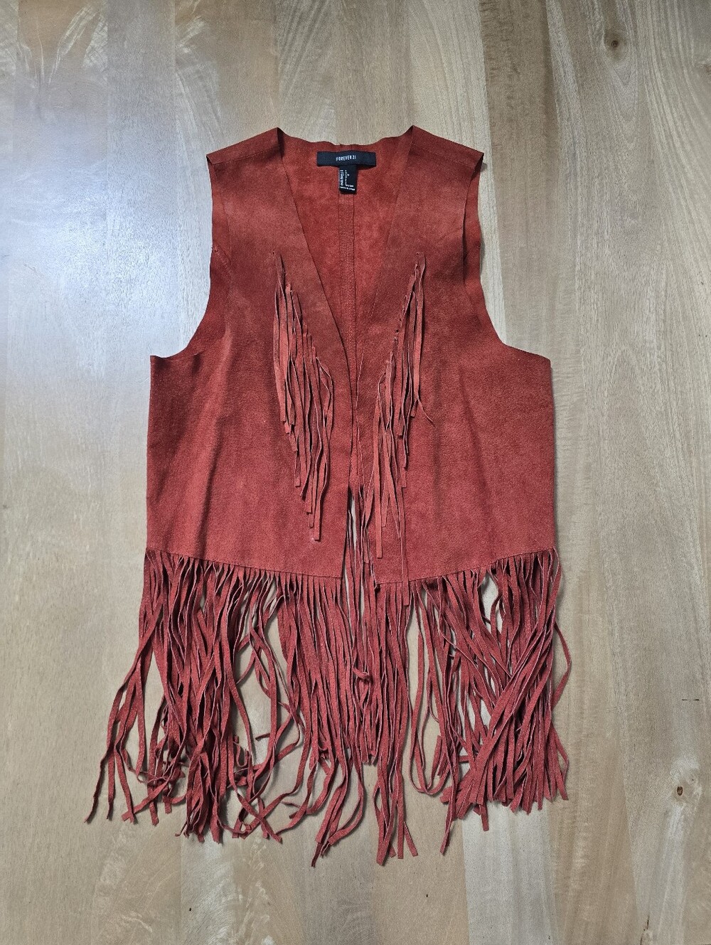 Forever 21 Genuine Suede Fringe Vest - Burnt Orange Western Boho - Size L - Picture 3 of 12